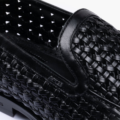Men's Black Woven Leather Loafer