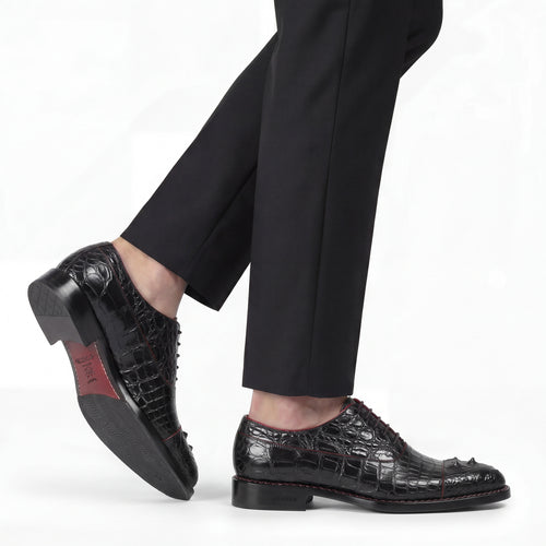 Men’s Black Crocodile Leather Cap Toe Oxford