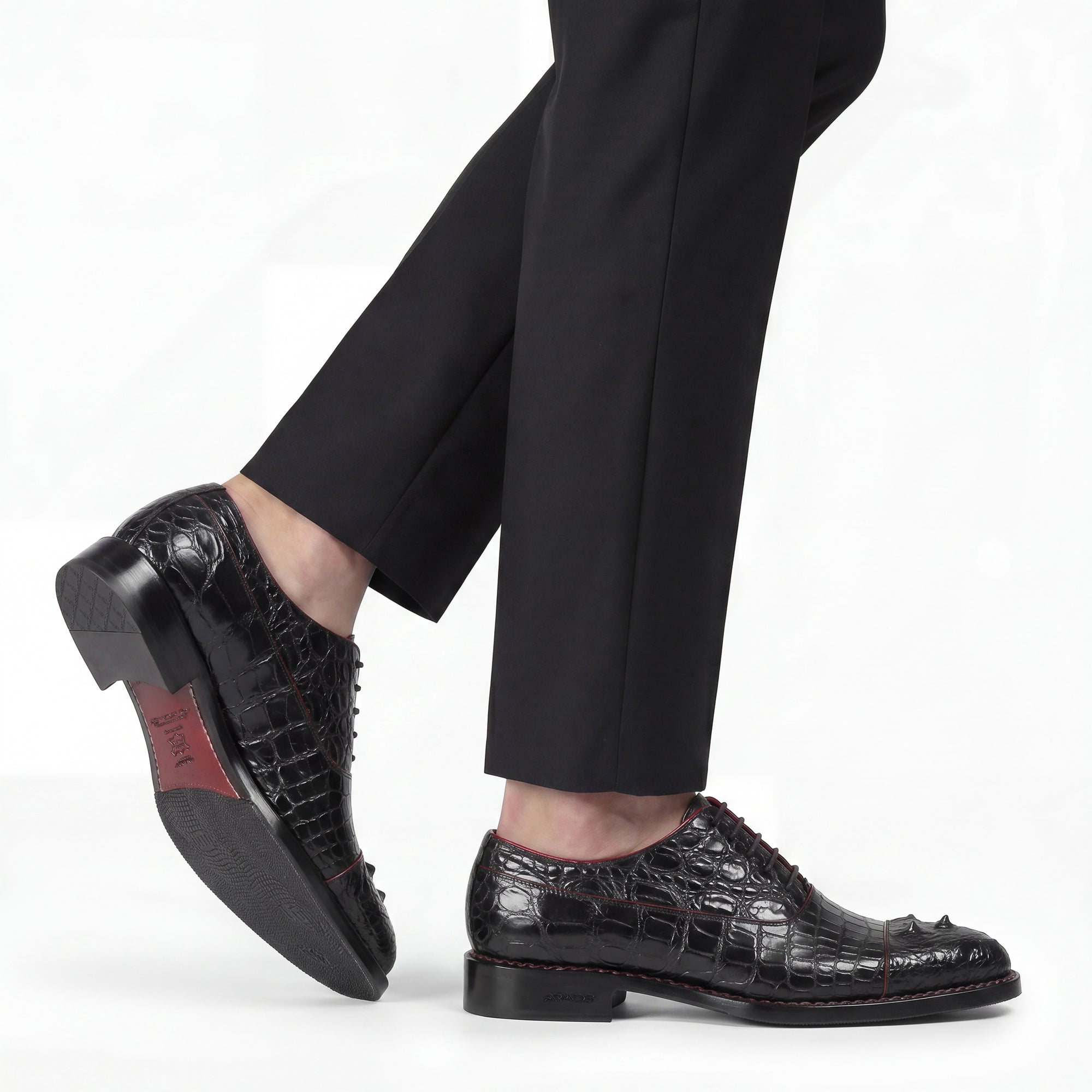 Men’s Black Crocodile Leather Cap Toe Oxford