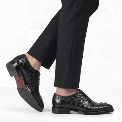 Men’s Black Crocodile Leather Cap Toe Oxford