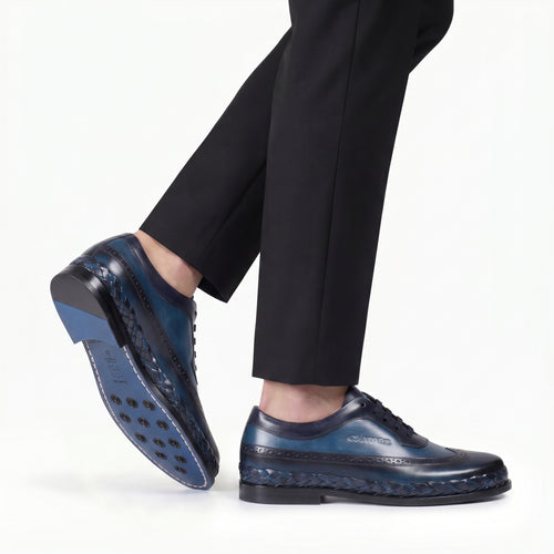 Men's Blue Brogue Leather Sneaker