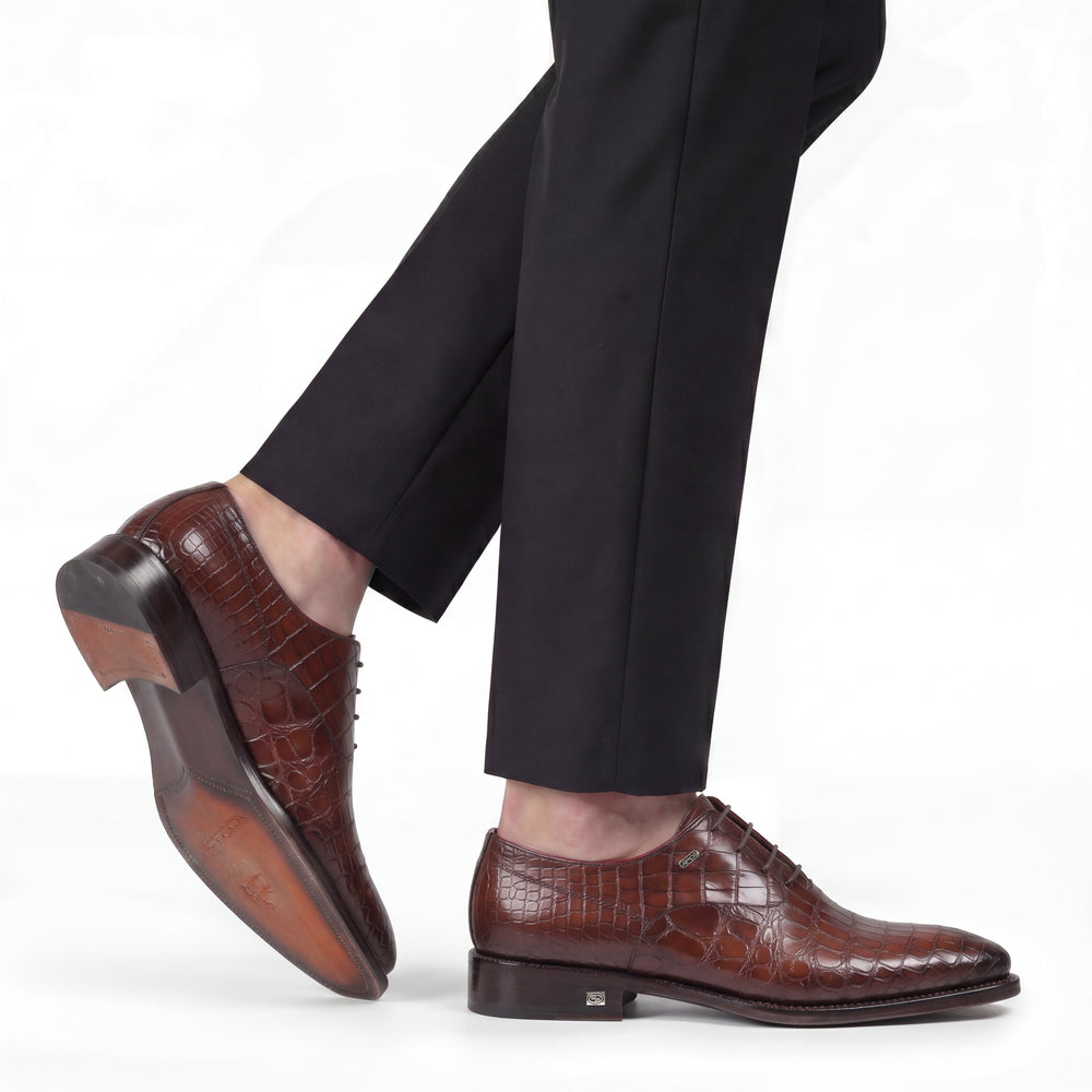 Men's Brown Patina Crocodile Leather Oxford