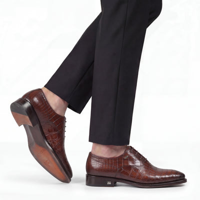 Men's Brown Patina Crocodile Leather Oxford