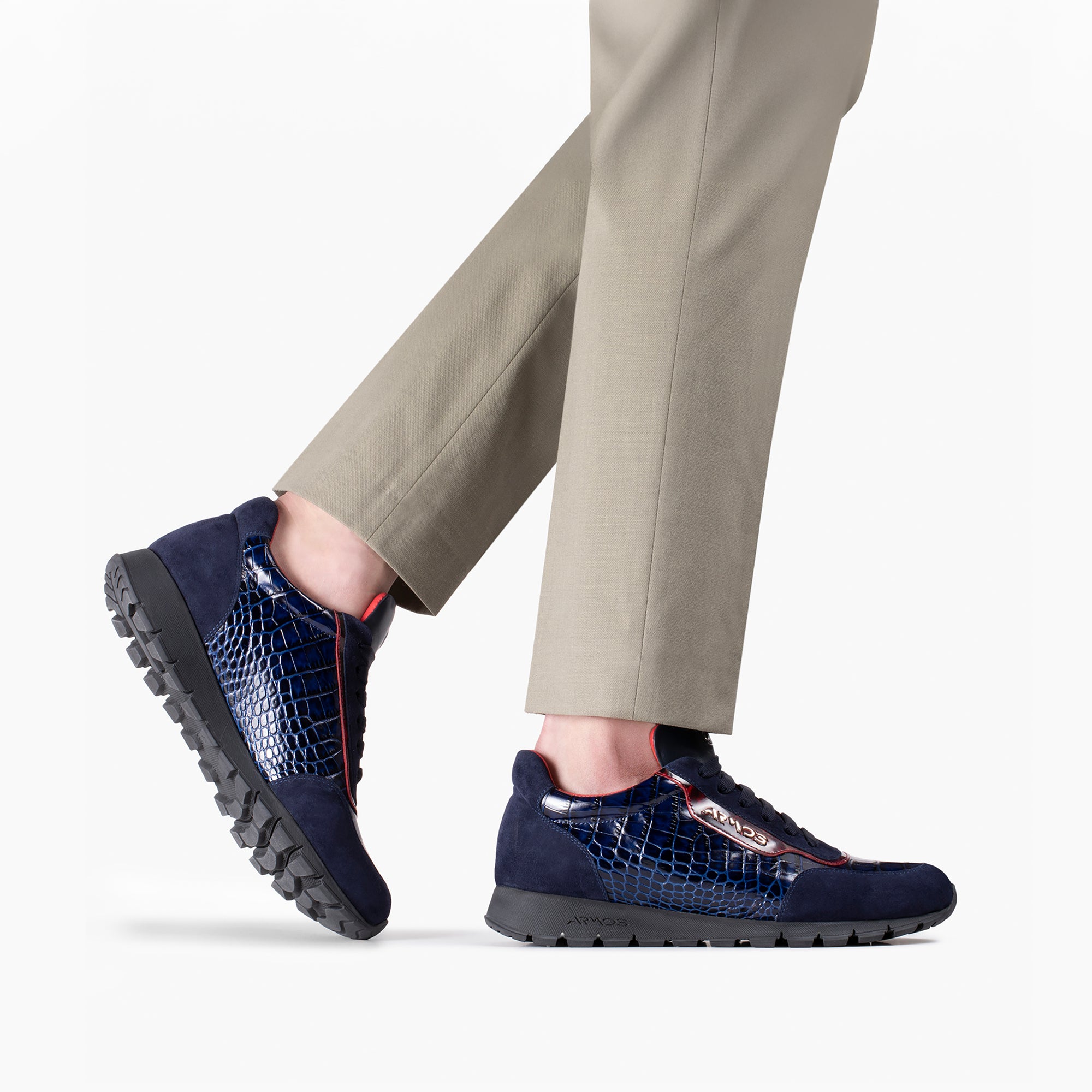 Men’s Navy Croc-Embossed Leather Sneaker - worn