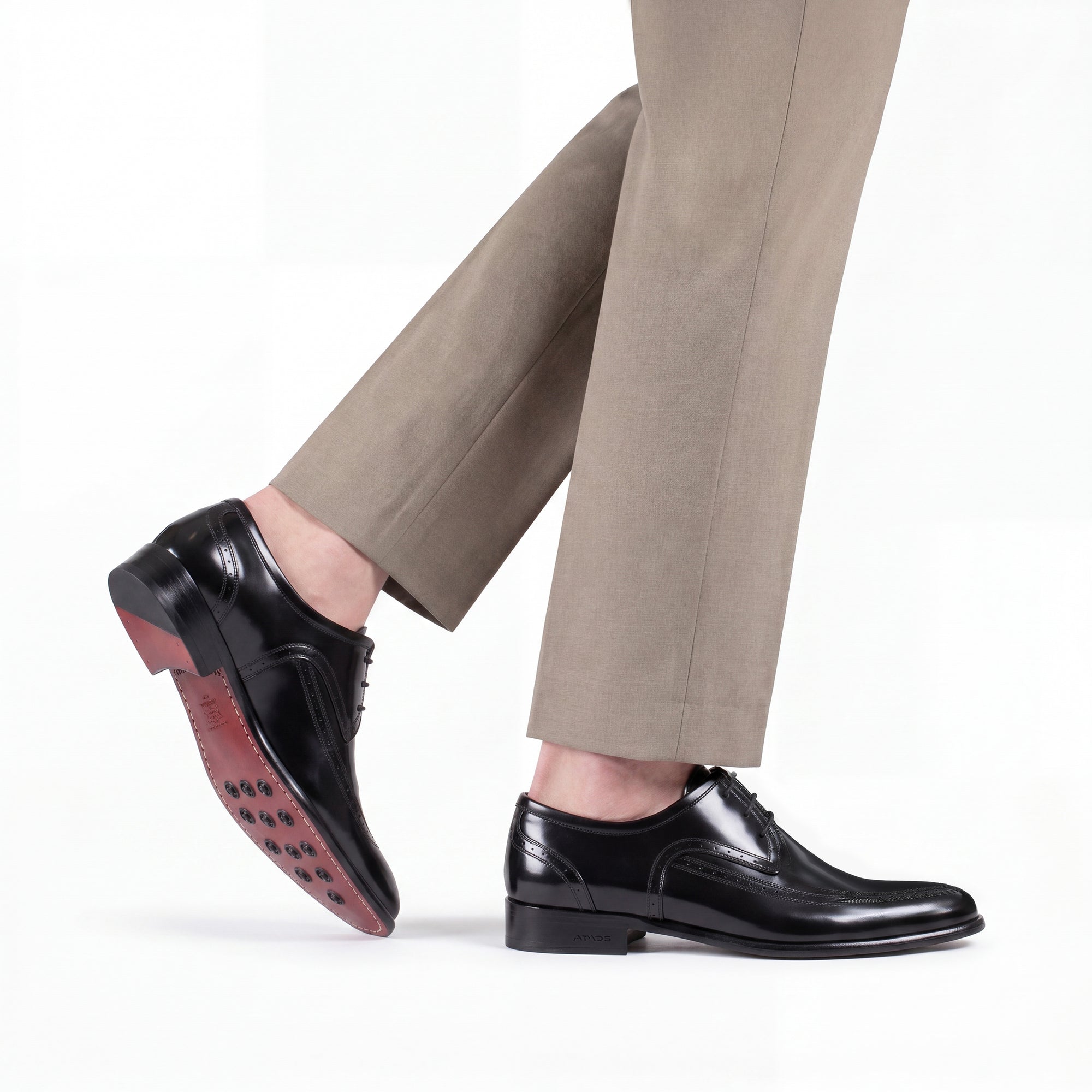 Men's Black Leather Apron-Toe Derby - worn
