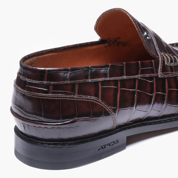 Men's Brown Croc-print Leather Loafer
