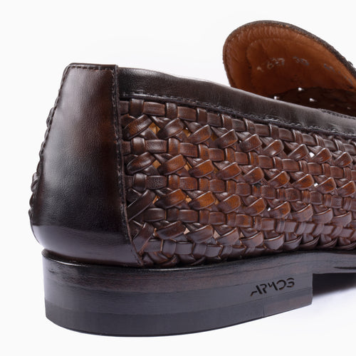 Men's Brown Woven Leather Tassel Loafer