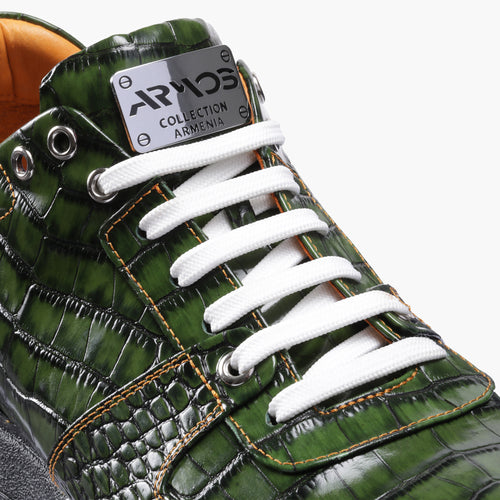 Men's Green Croc-Print Leather Sneaker