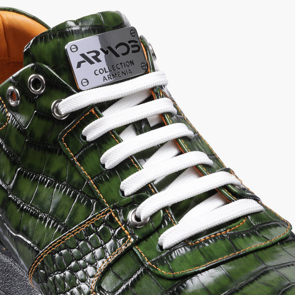 Men's Green Croc-Print Leather Sneaker