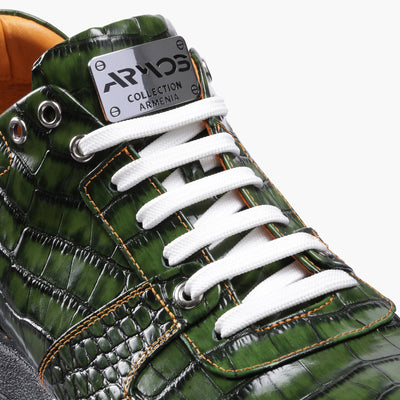 Men's Green Croc-Print Leather Sneaker