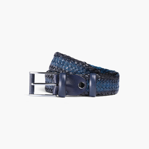 Men’s Blue Patina Braided Leather Belt