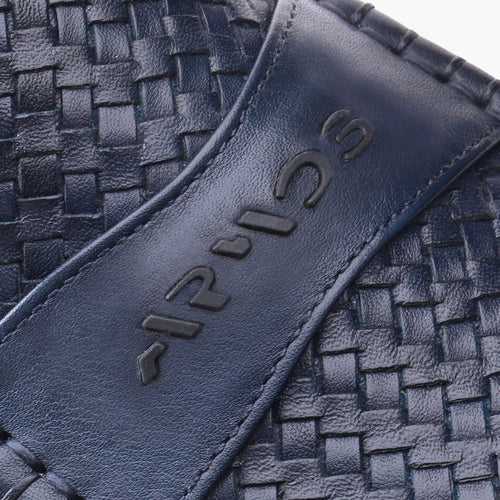 Men's Dark Blue Woven Leather Moccasin