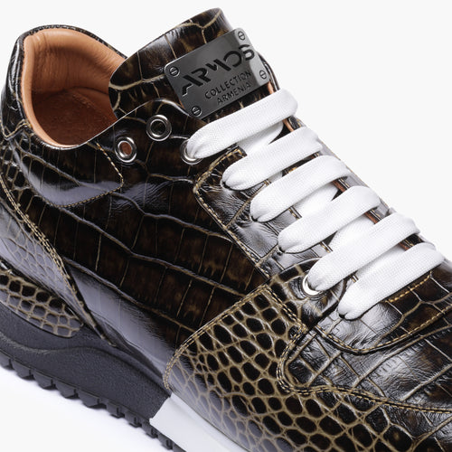 Men's Brown Croc-Embossed Leather Sneaker