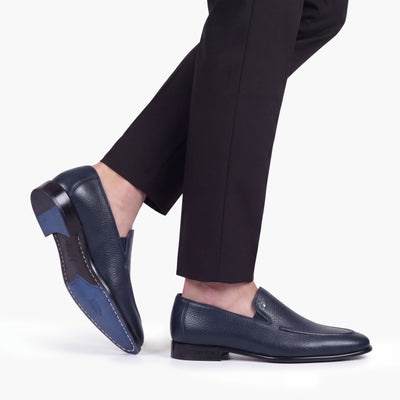 Men's Navy Deer Leather Loafer - worn