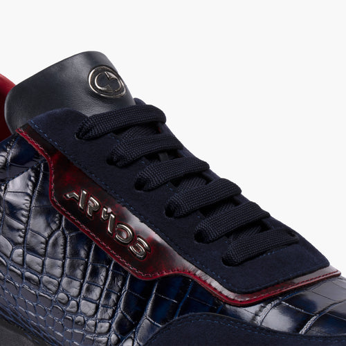 Men's Blue Croc-Embossed Leather Sneaker