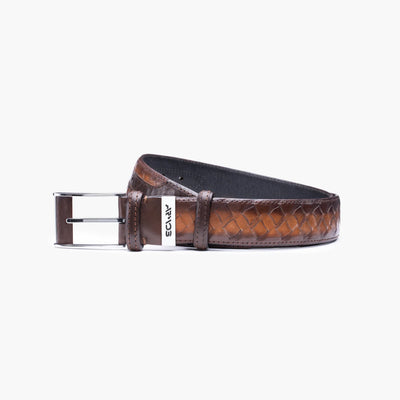 Woven brown patina leather belt