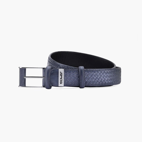 Men’s Blue & Gray Woven Leather Belt