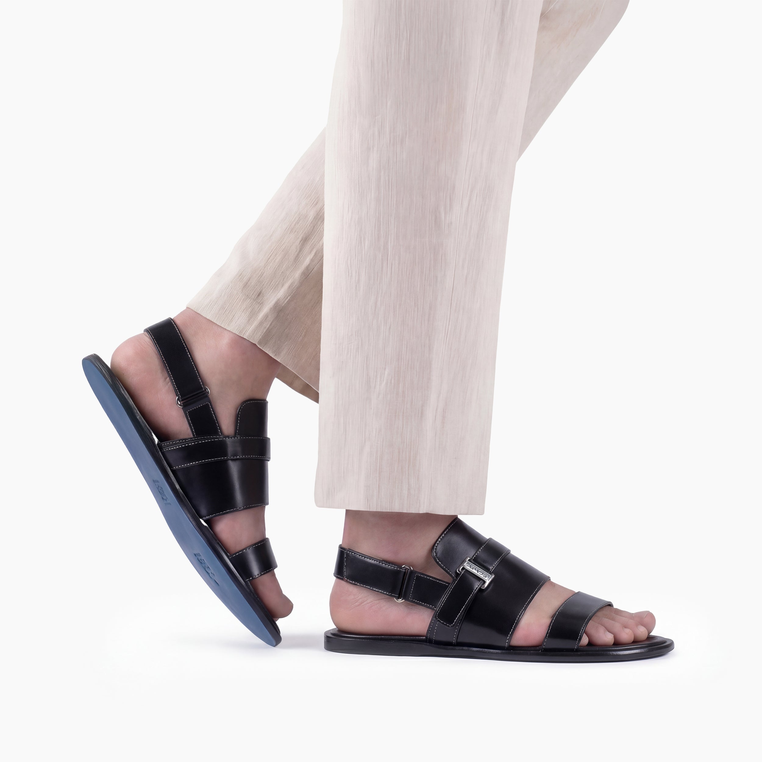 Men's Black Leather Back-Strap Sandals | ARMOS