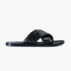 Men's Black Woven Cross-Strap Slide Sandal