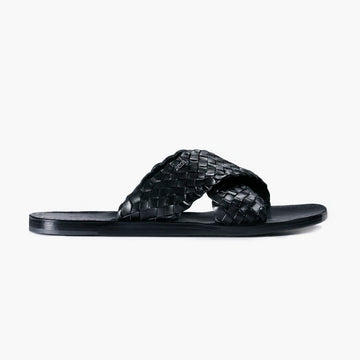 Men's Black Woven Cross-Strap Slide Sandal - right side