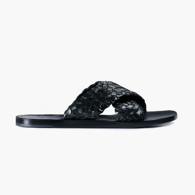 Men's Black Woven Cross-Strap Slide Sandal