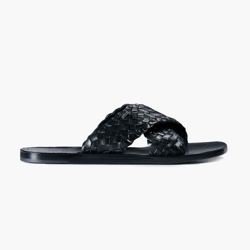 Men's Black Woven Cross-Strap Slide Sandal