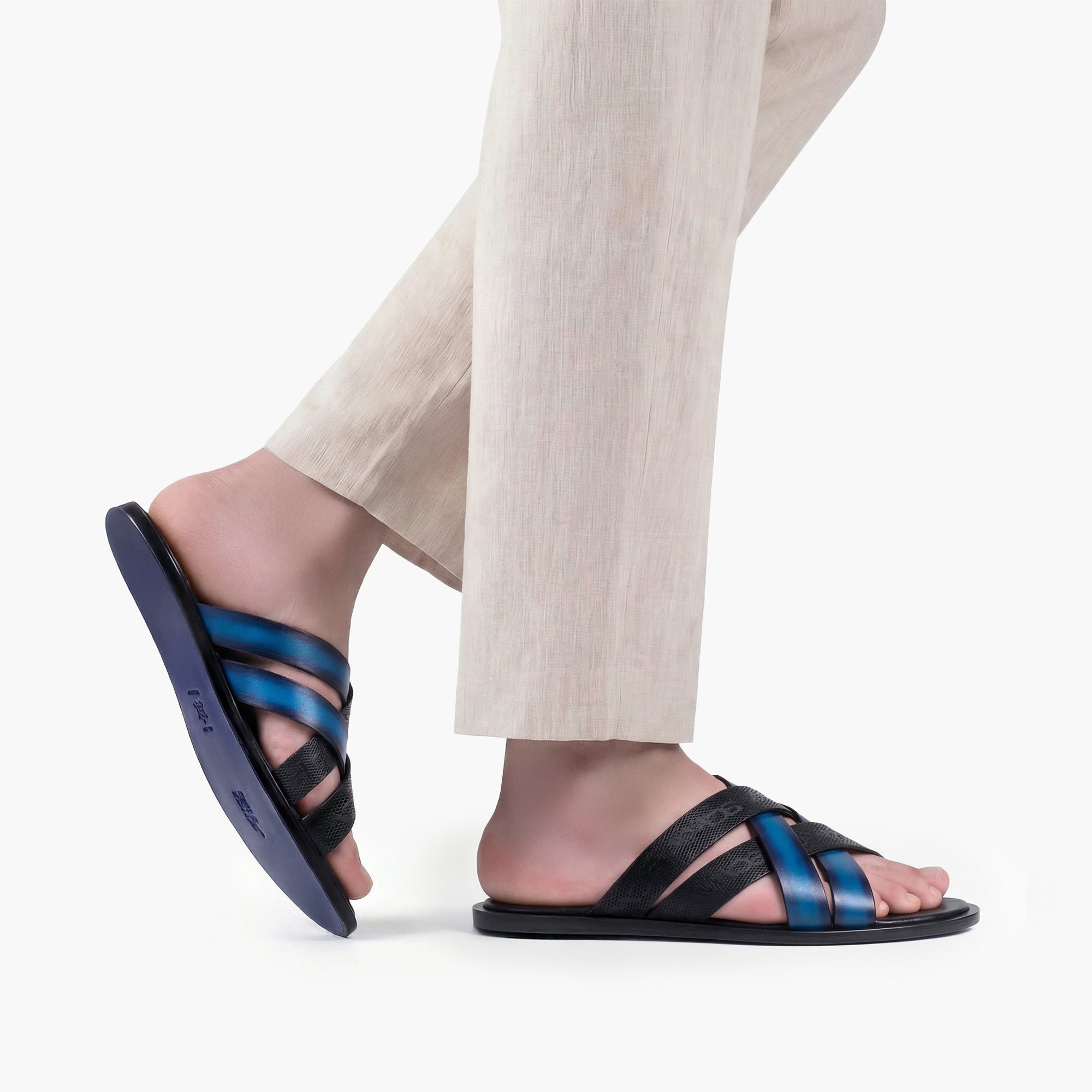 Men's Black And Blue Cross-strap Sandal