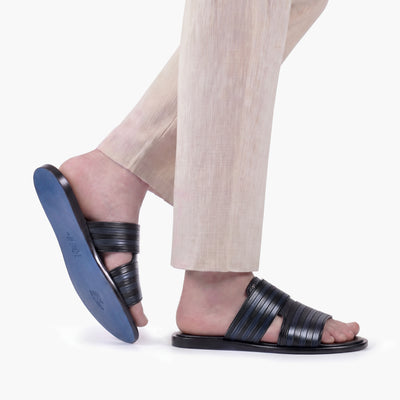Men’s Black and Navy Leather Slide - worn