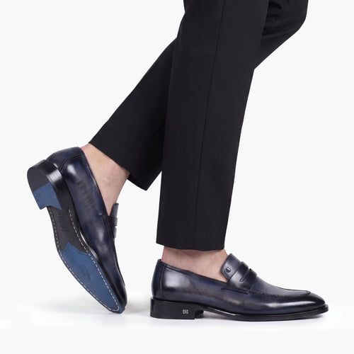 Men's Blue Patina Leather Penny Loafer