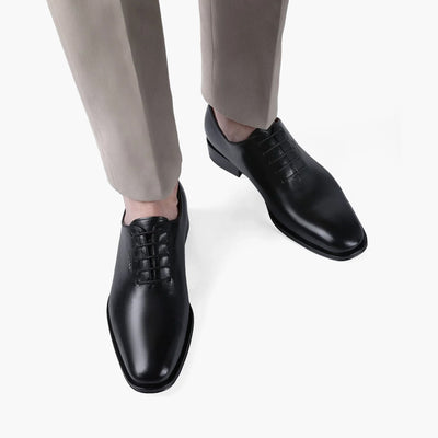 Men's Black Leather Oxford Lace-Up