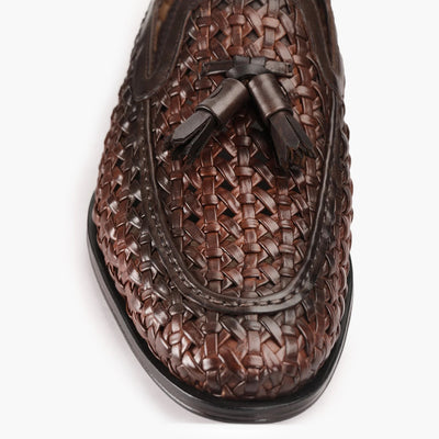 Men's Brown Woven Leather Tassel Loafer