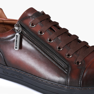 Men's Brown Patina Leather Sneaker - detail