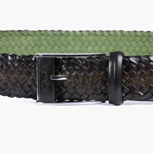 Men’s Khaki Patina Braided Leather Belt - detail