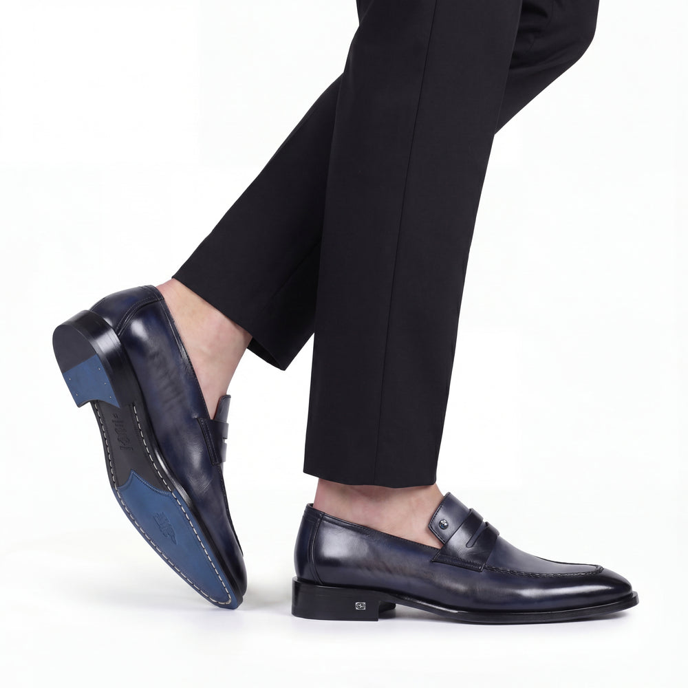 Men's Blue Patina Leather Penny Loafer