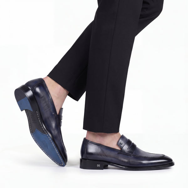 Men's Blue Patina Leather Penny Loafer