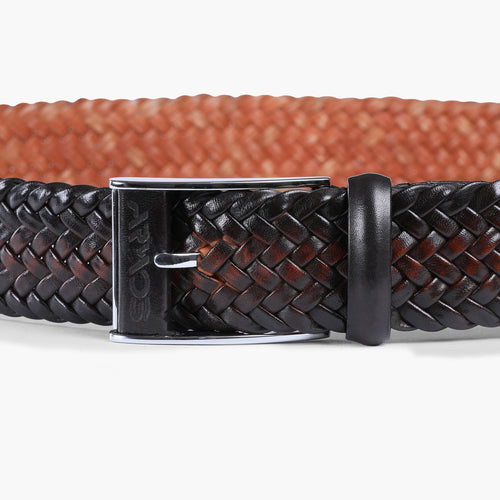 Men’s Brown Patina Braided Leather Belt - detail