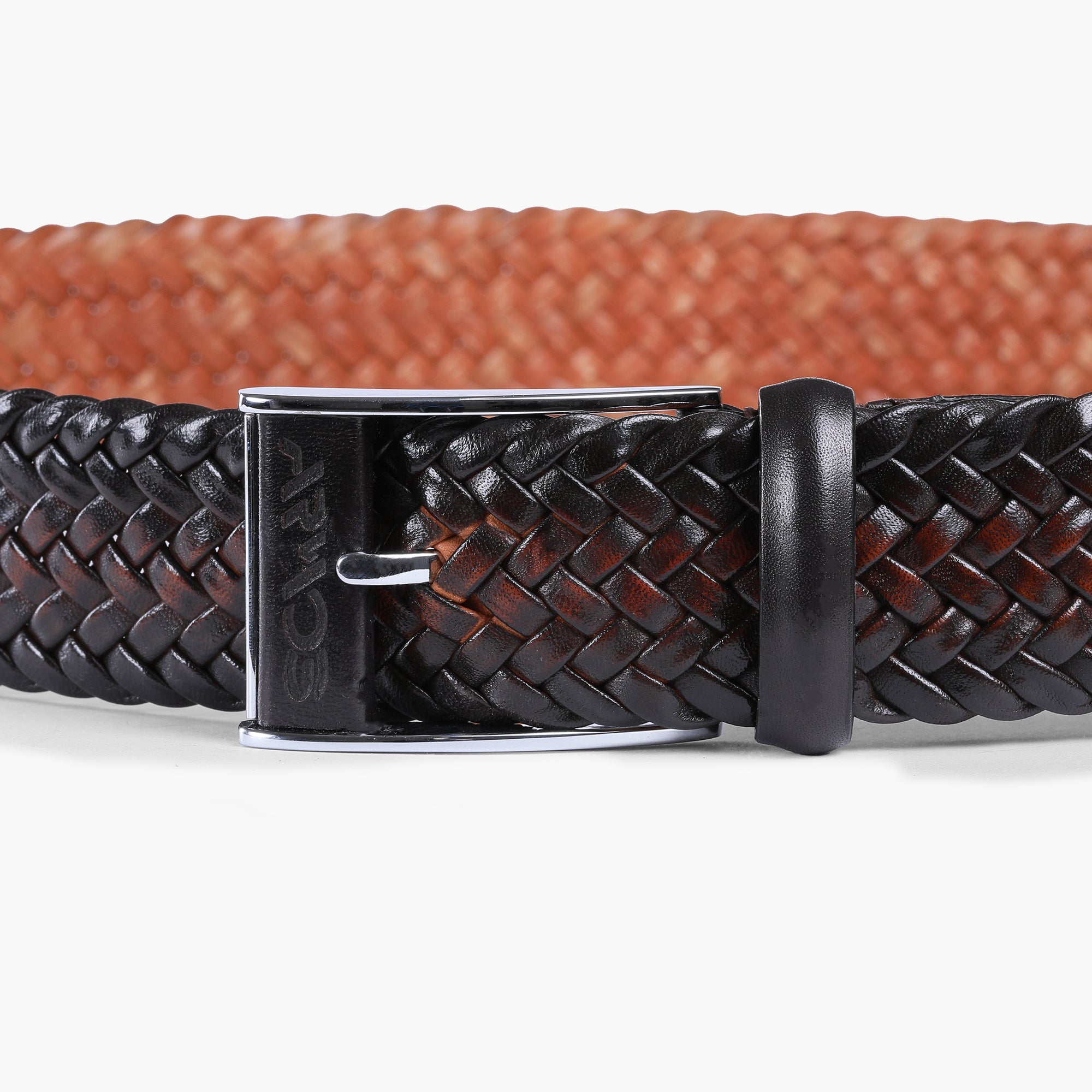 Men’s Brown Patina Braided Leather Belt - detail