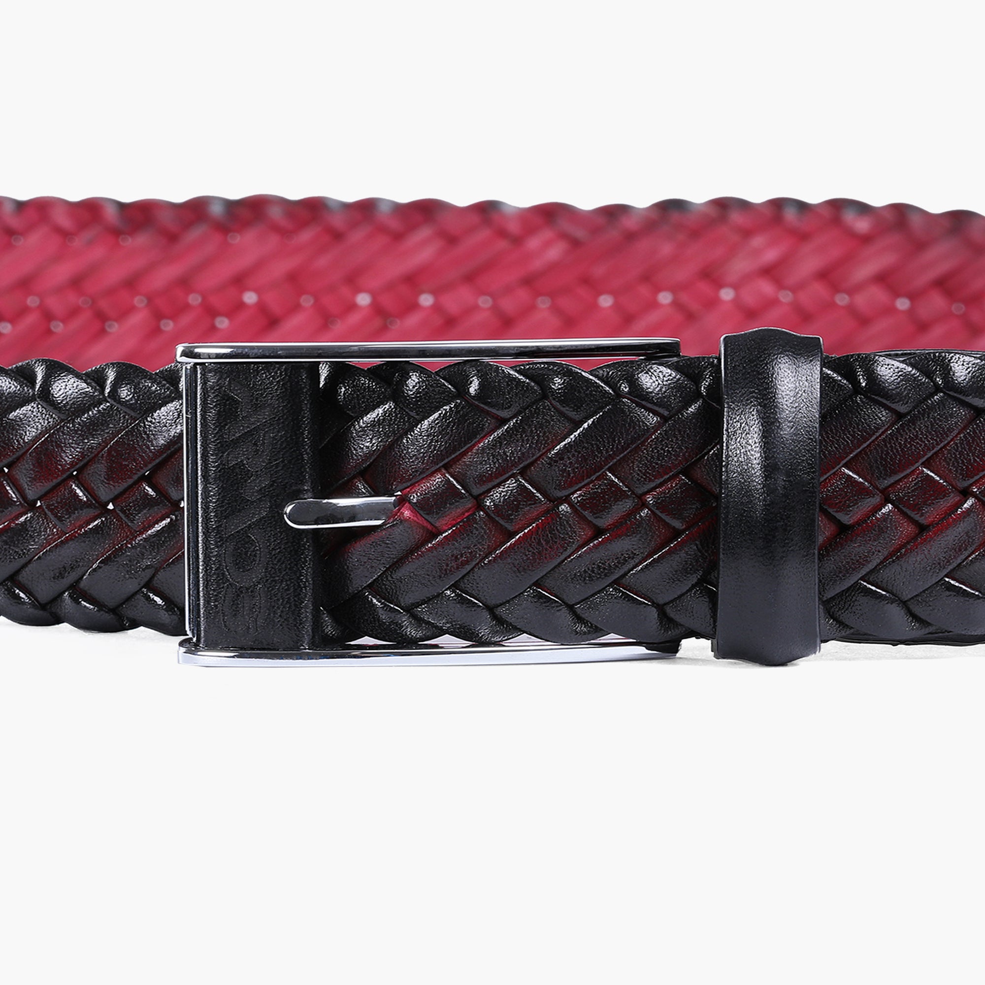 Men’s Burgundy Patina Braided Leather Belt - detail