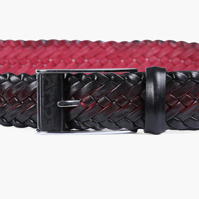 Men’s Burgundy Patina Braided Leather Belt - detail