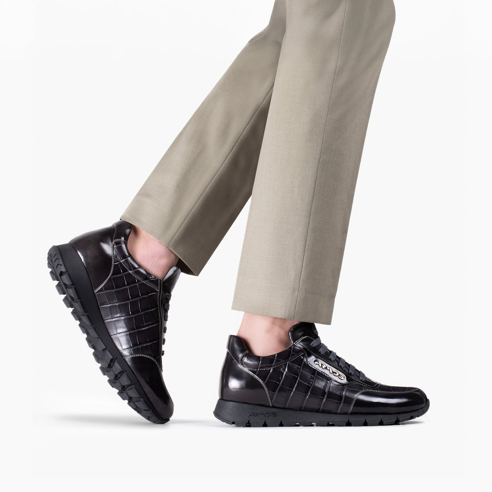 Men's Gray Croc-Embossed Leather Sneaker