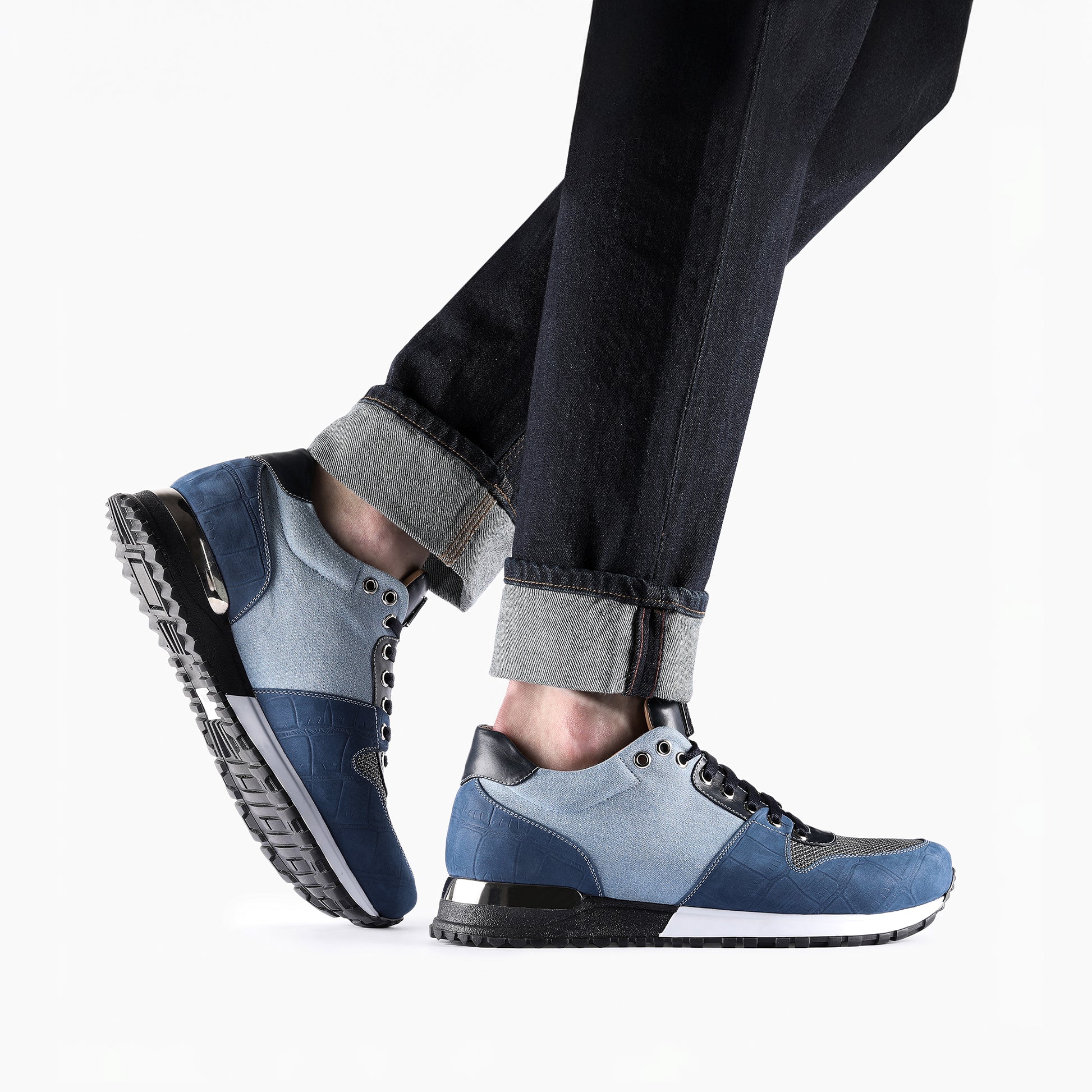 Men's Denim Croc-Embossed Matte Sneaker