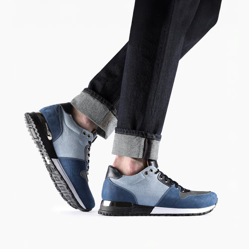 Men's Denim Croc-Effect Matte Sneaker