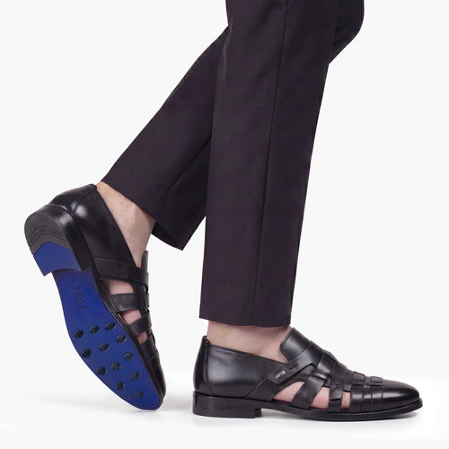 Men's Black Side Strap Fisherman Sandal - worn
