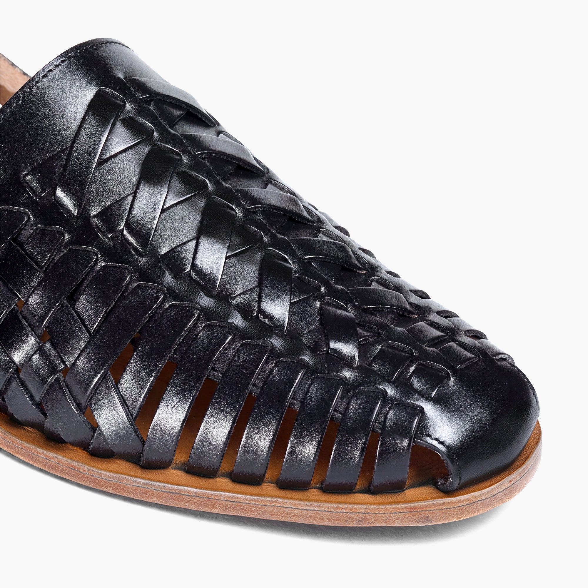 Men's Black Leather Huarache Sandal - detail