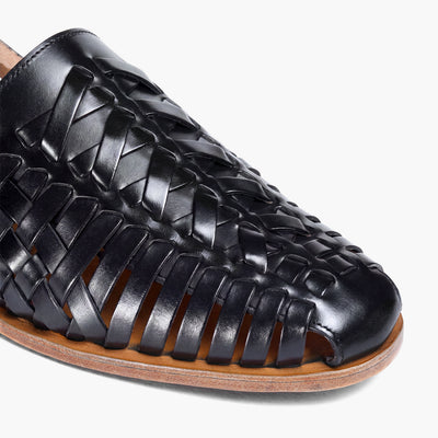 Men's Black Leather Huarache Sandal - detail