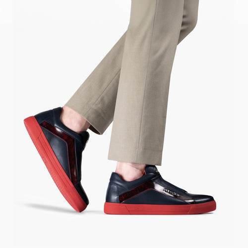 Men's Blue Chess Pattern Leather Sneaker