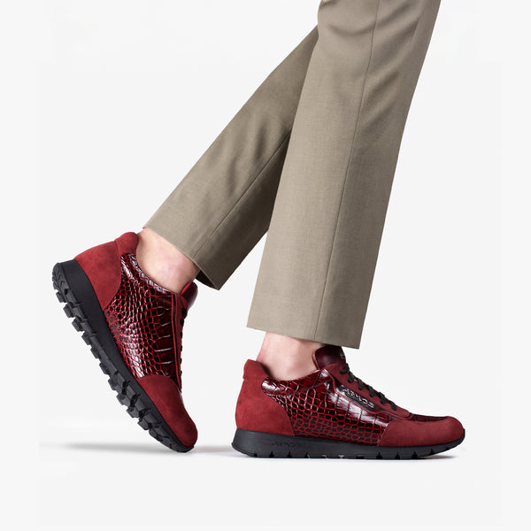 Men's Maroon Croc-Effect Leather Sneaker