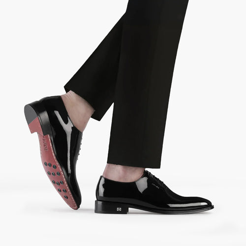 Men's Black Patent Leather Wholecut Oxford