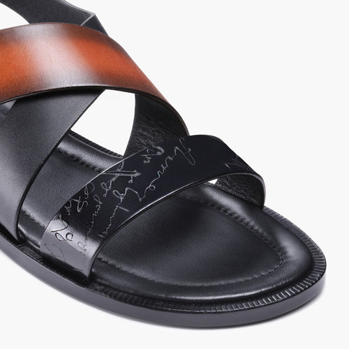 Men's Black And Brown Buckle Sandal - detail