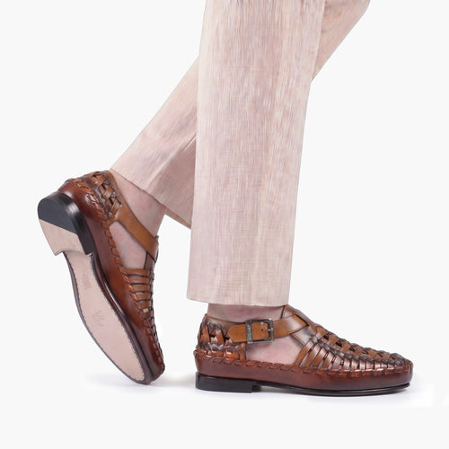 Men's Dark Brown Leather Huarache Sandal - worn